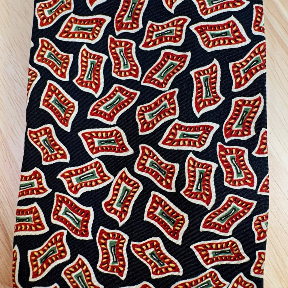 Robert Talbott Men's Black Red Green White Geometric Woven Silk Tie One Size